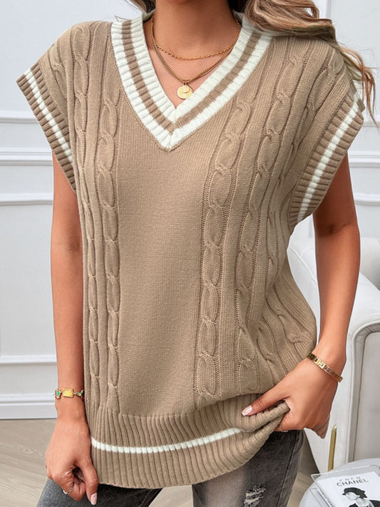 Devine Cable-Knit V-Neck Sweater Vest