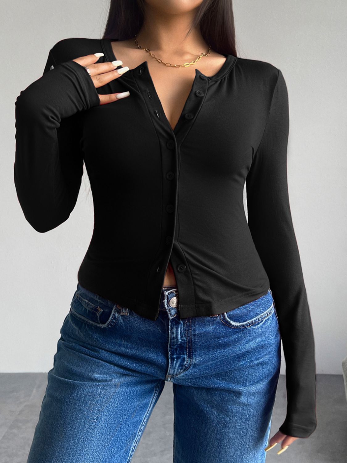 Button Up Long Sleeve T-Shirt