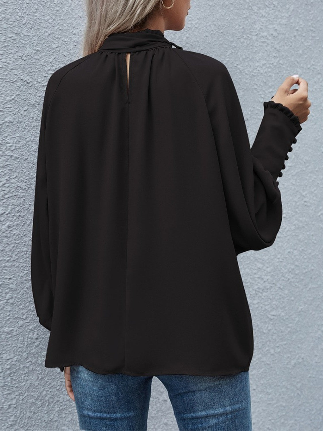 Tie Neck Lantern Sleeve Blouse