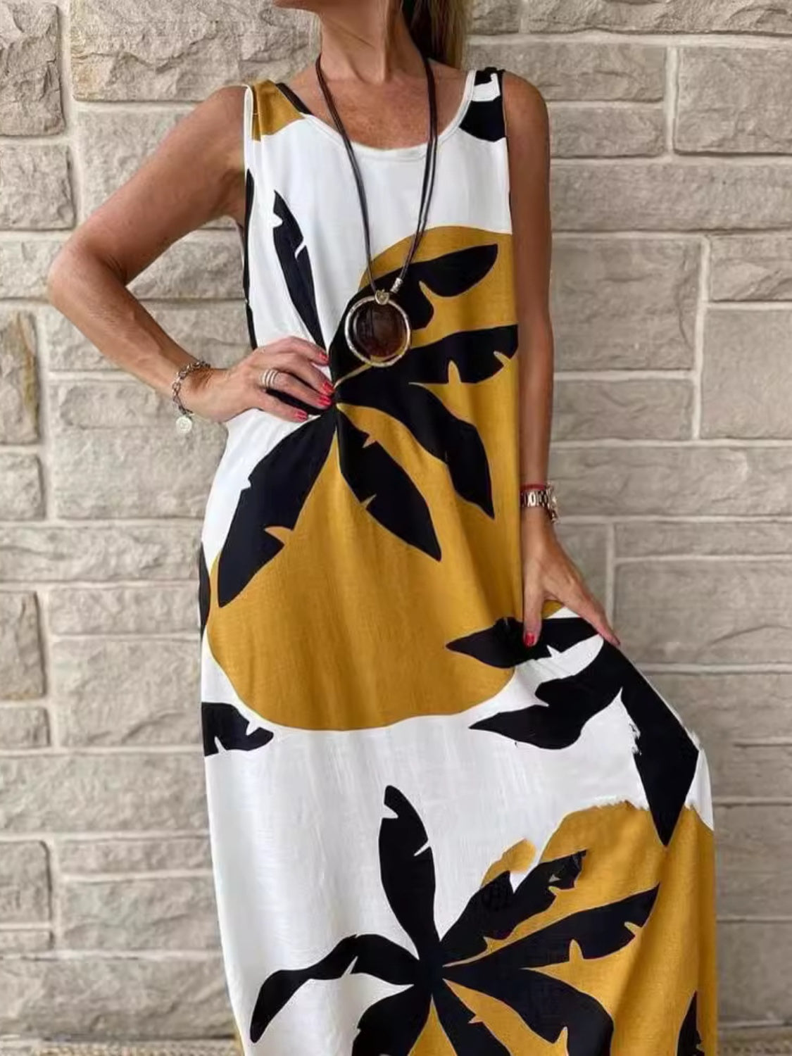 Printed Round Neck Mini Tank Dress