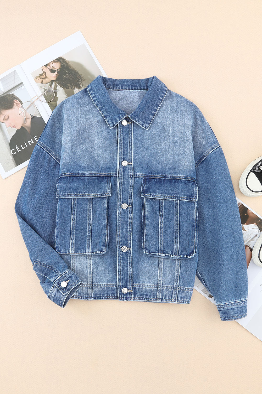 Collared Neck Button Up Denim Jacket