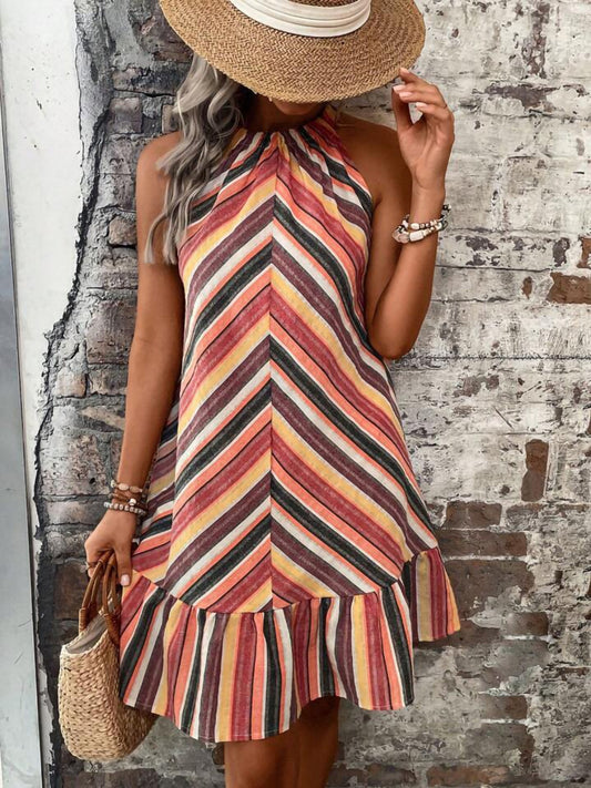 Striped Grecian Neck Dress