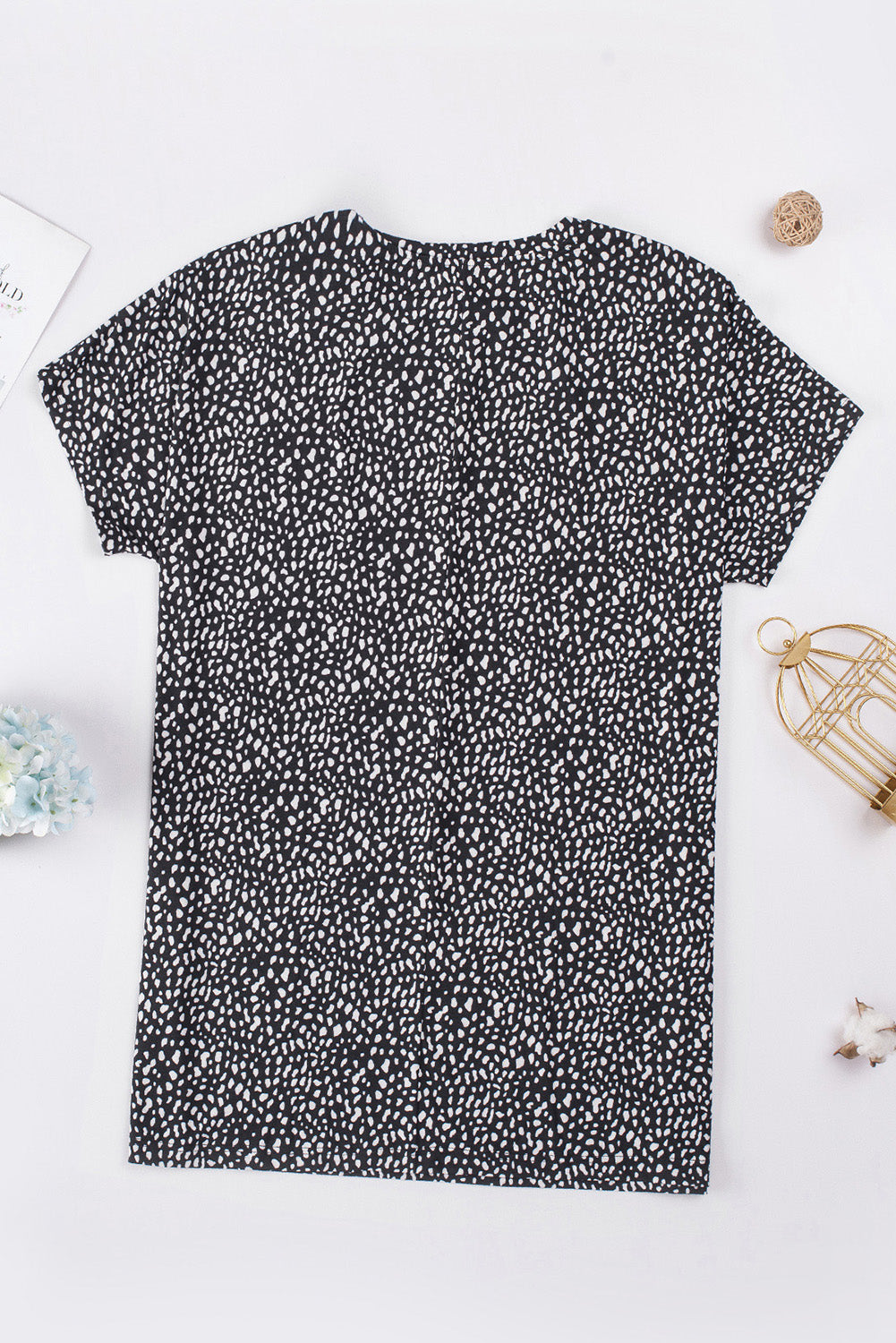 Animal Print Round Neck Tunic Tee with Pockets