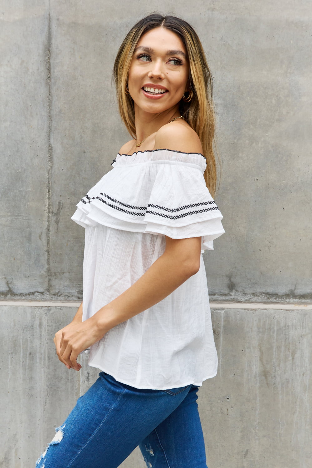 ODDI Full Size Off The Shoulder Ruffle Blouse