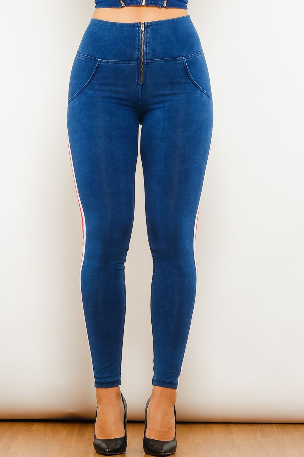 Side Stripe Zip Closure Skinny Jeans