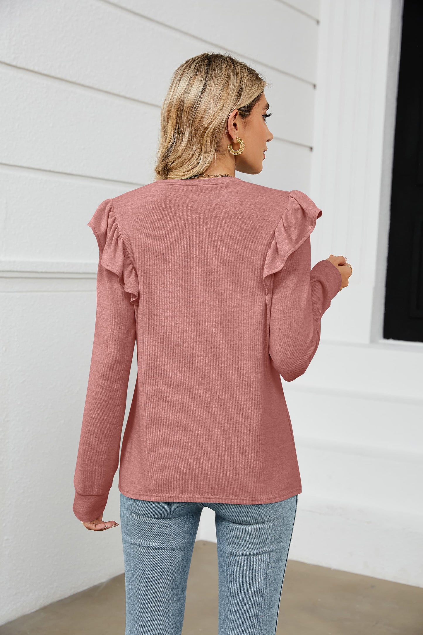 Ruffle Shoulder Long Sleeve T-Shirt