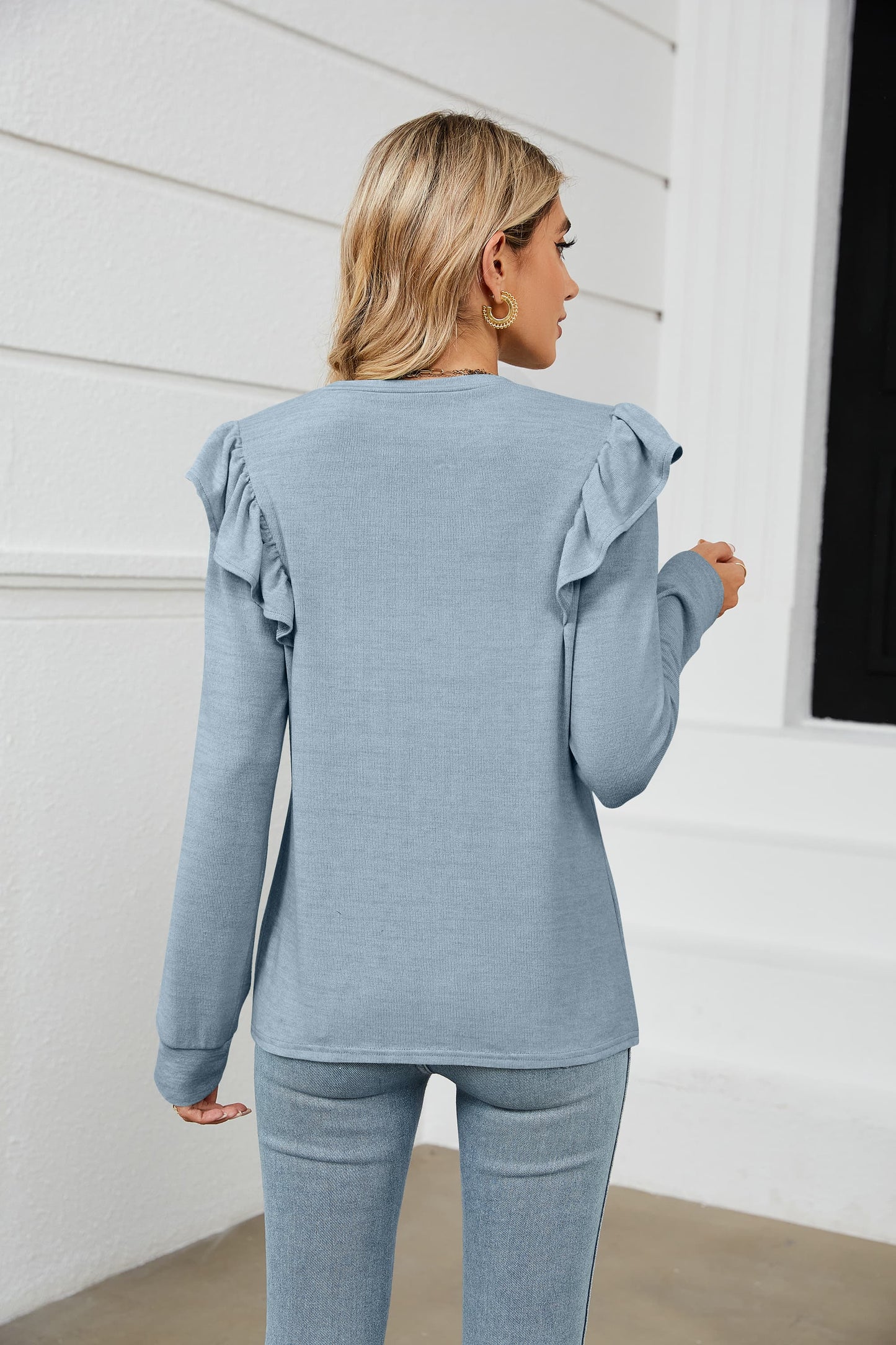 Ruffle Shoulder Long Sleeve T-Shirt