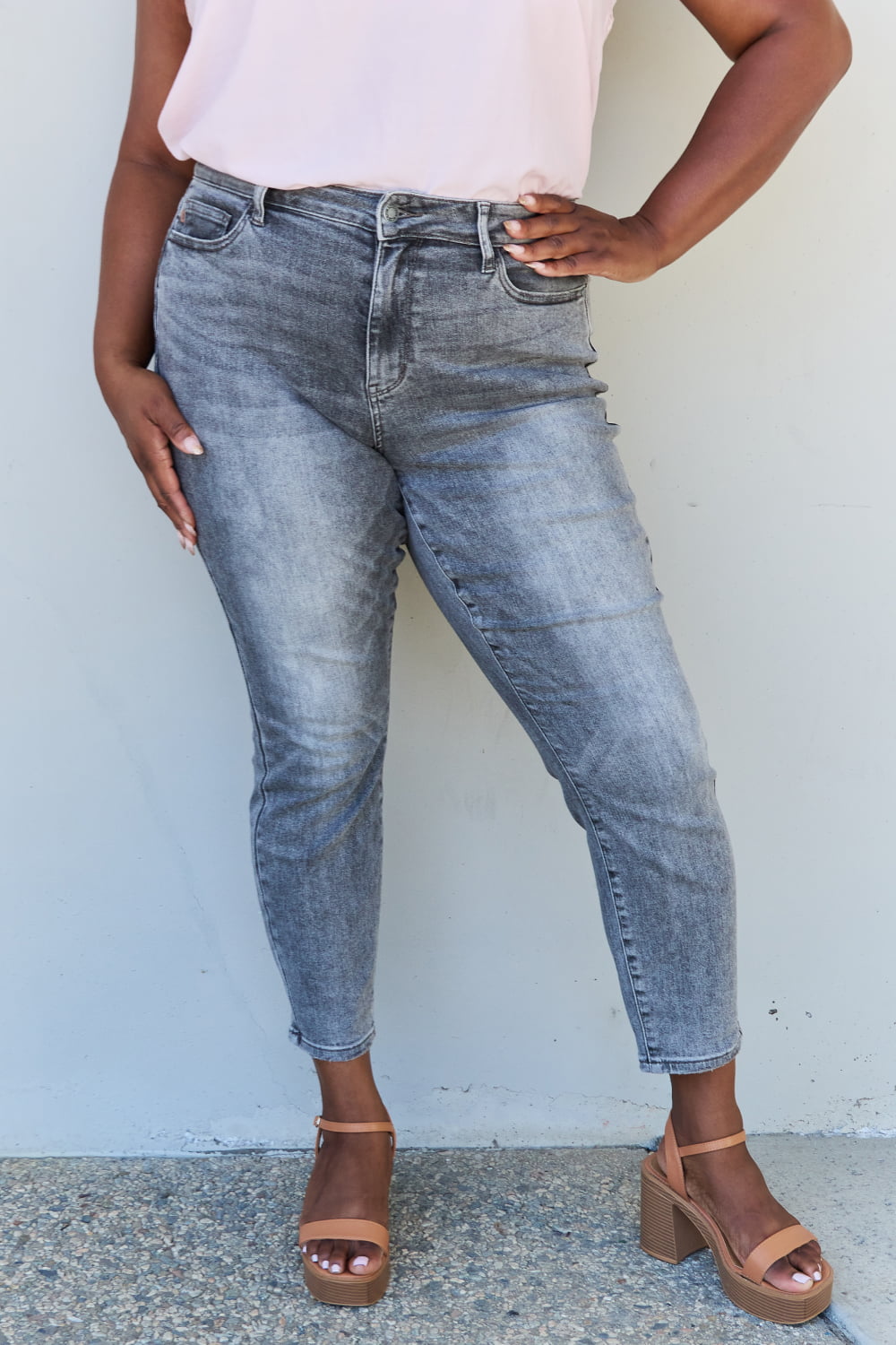 Judy Blue Racquel Full Size High Waisted Stone Wash Slim Fit Jeans