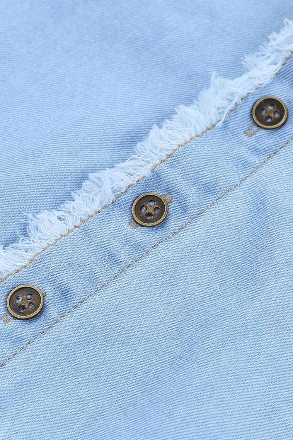 Frayed Trim Button Front Denim Shirt