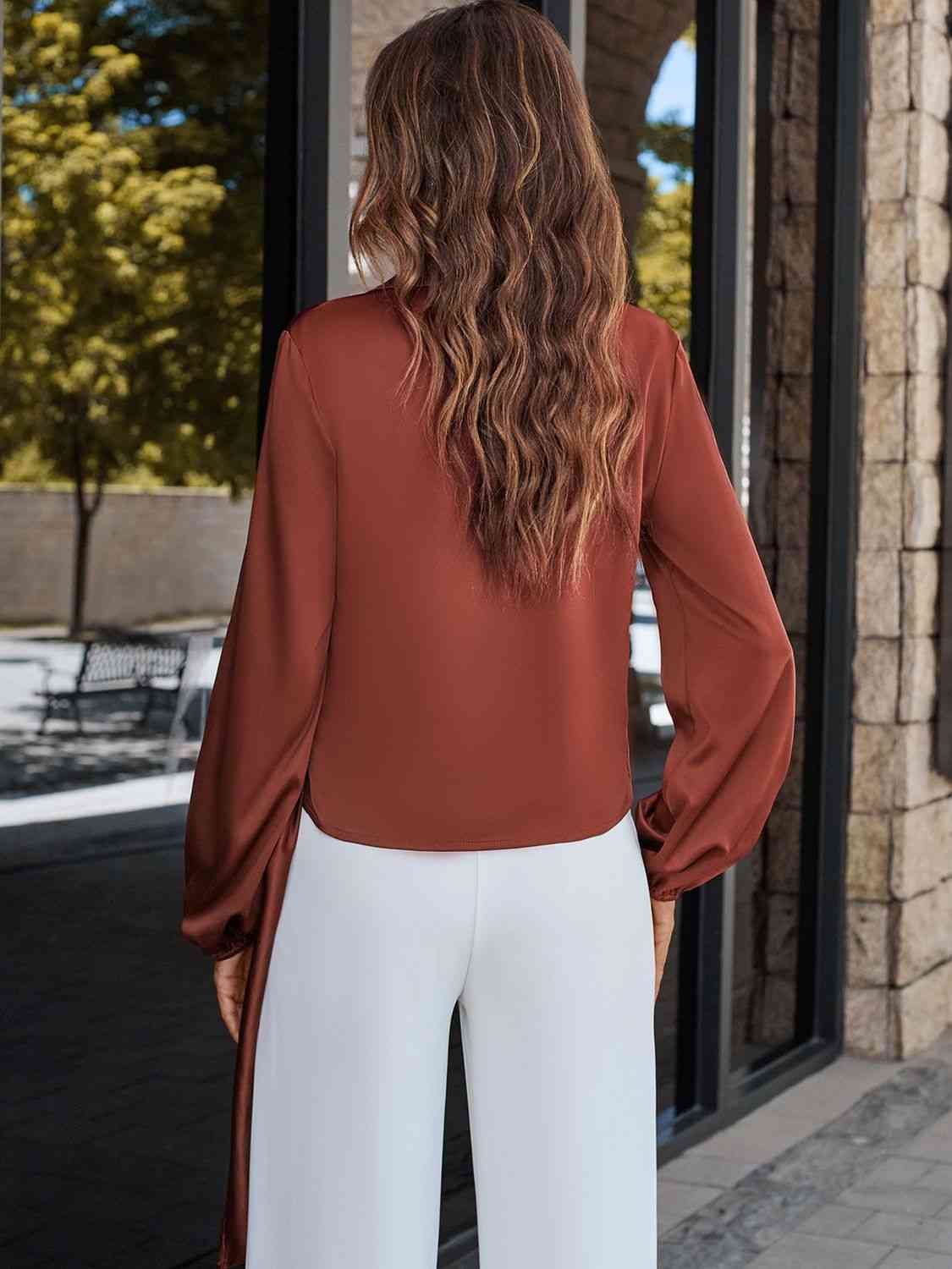 Surplice Neck Long Sleeve Blouse