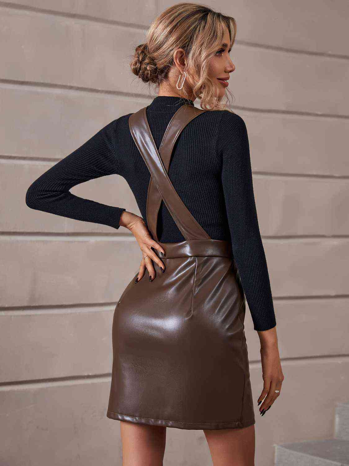 Crisscross Back Zip Up Overall Dress