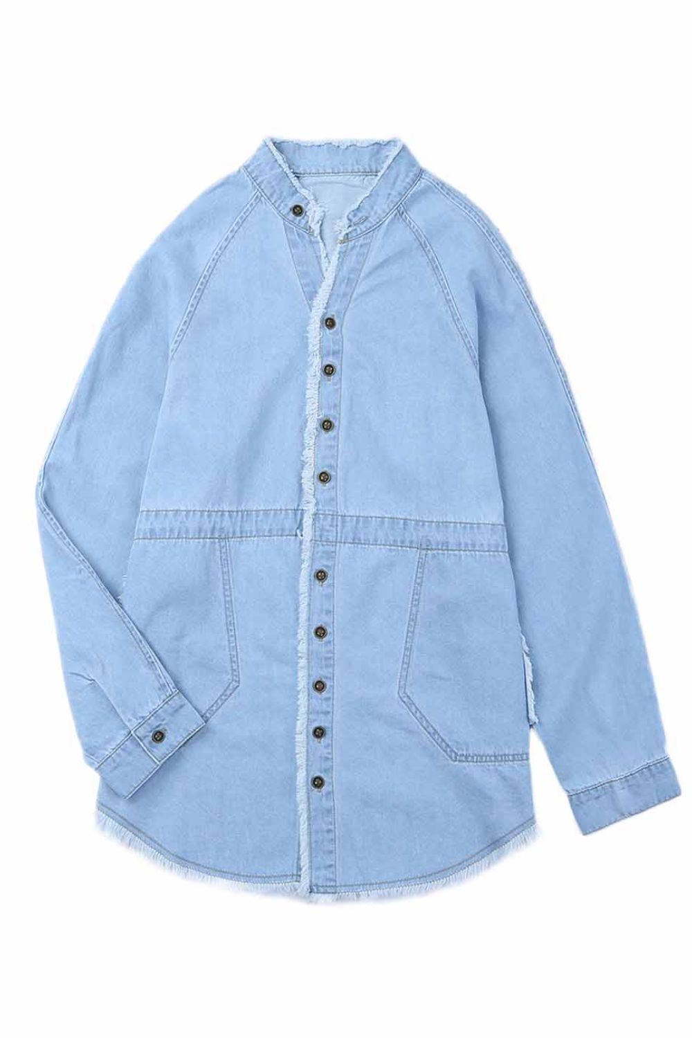 Frayed Trim Button Front Denim Shirt