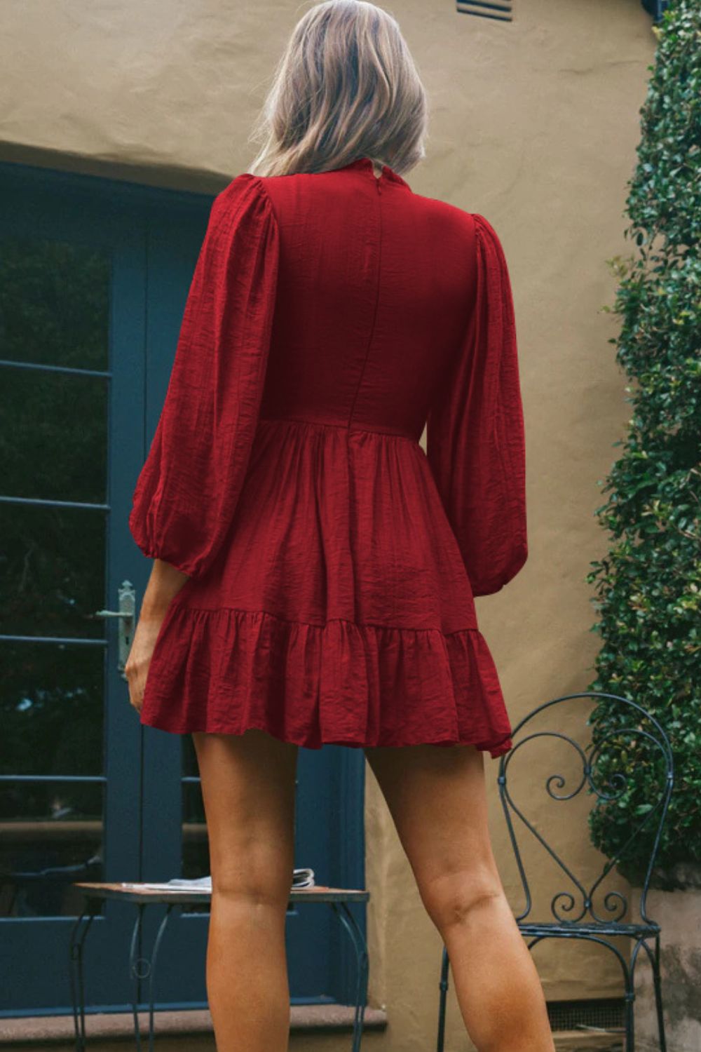 Smocked Balloon Sleeve Ruffle Hem Dress