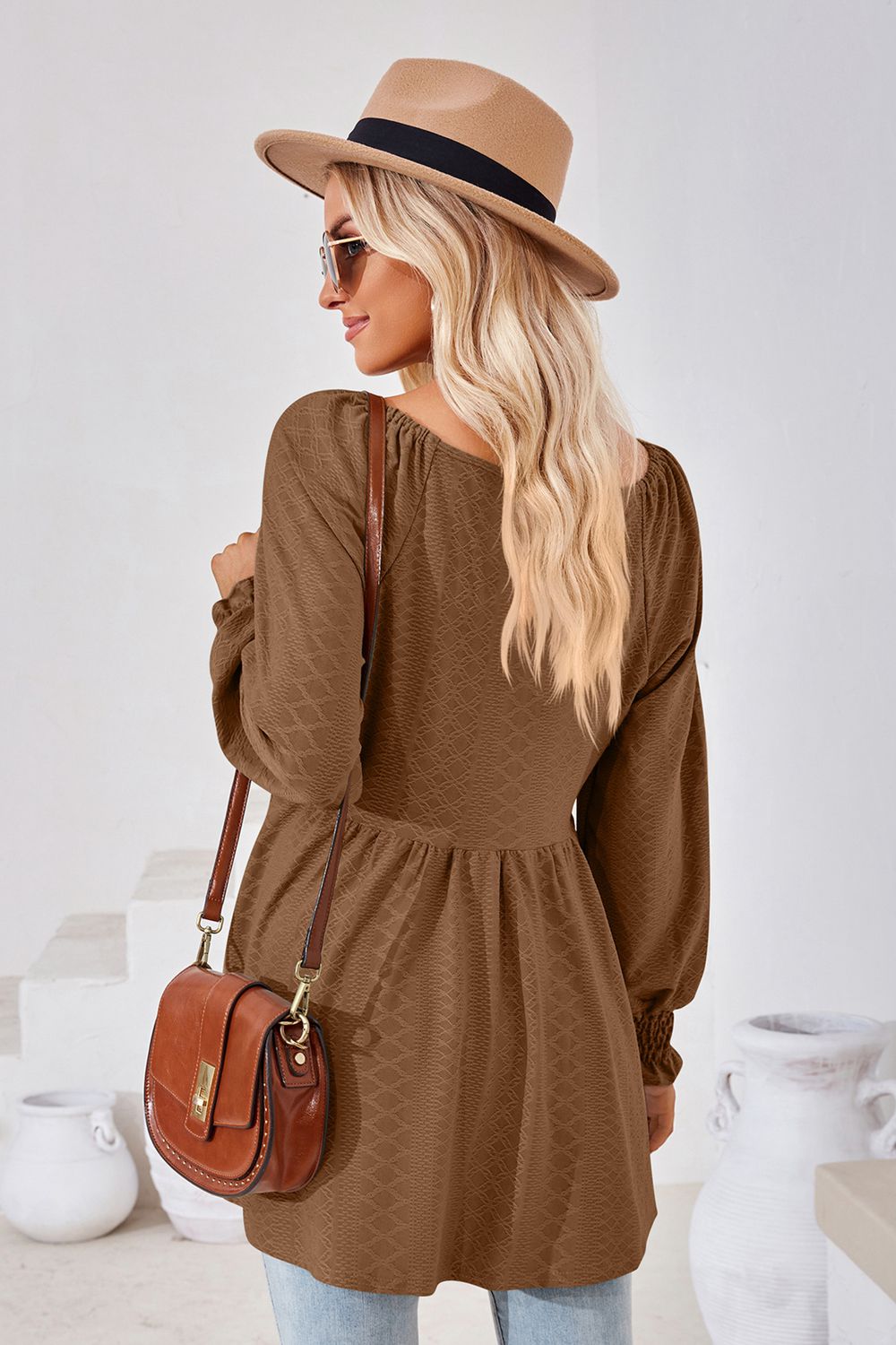 V-Neck Lantern Sleeve Blouse