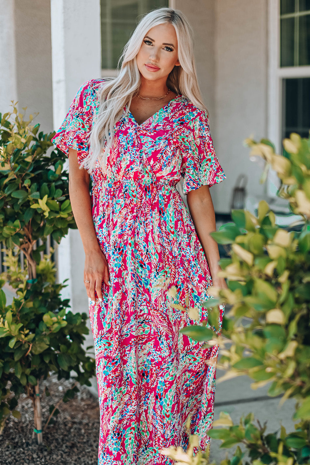 Multicolored V-Neck Maxi Dress