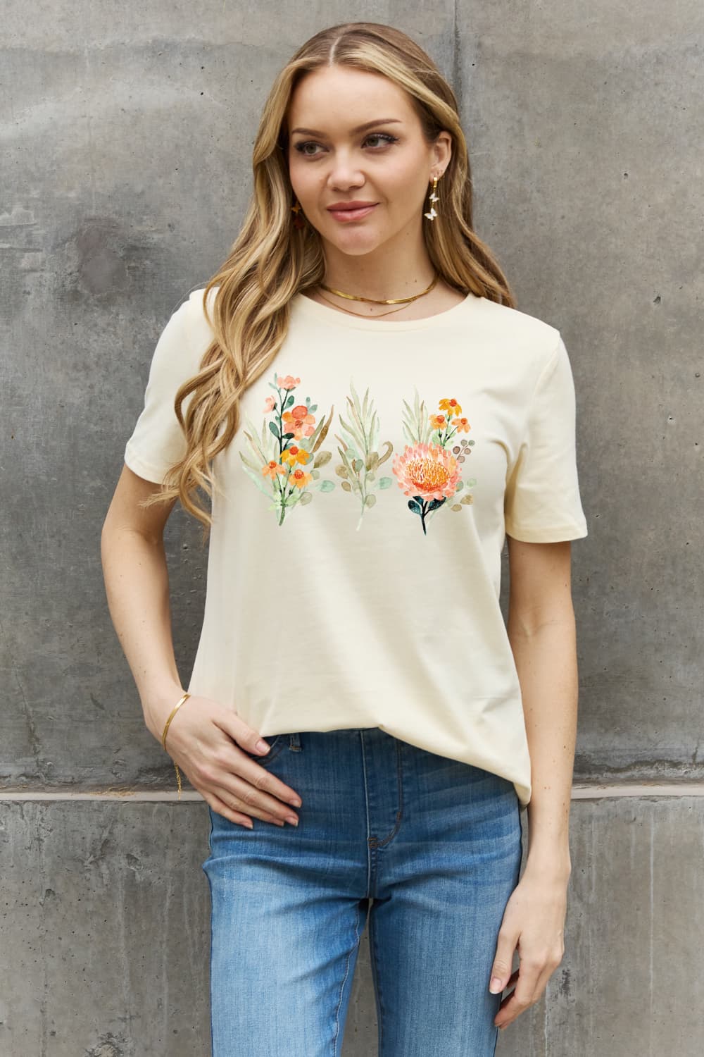 Simply Love Flower Graphic Round Neck Cotton Tee