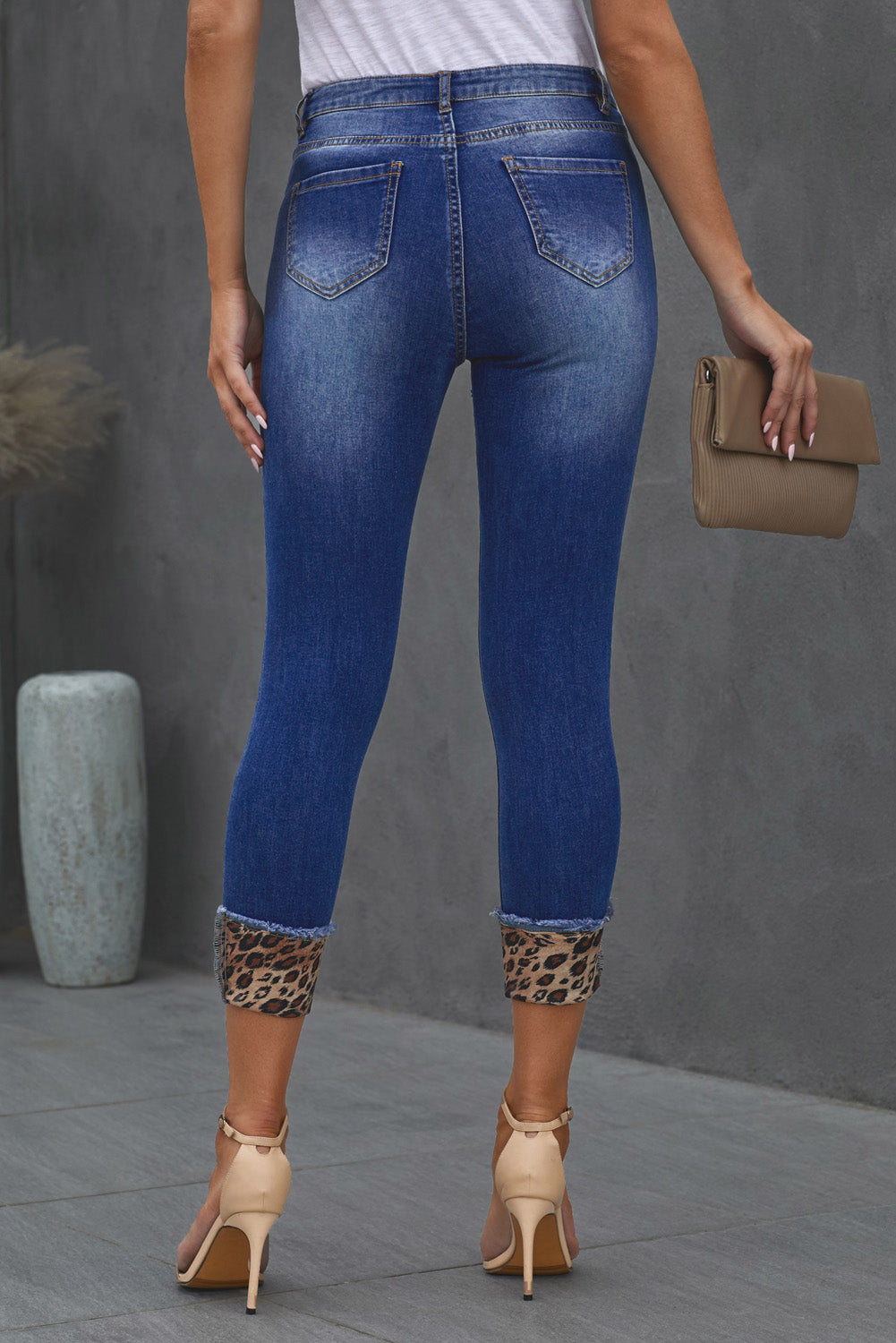 Leopard Patch Distressed Cropped Jeans