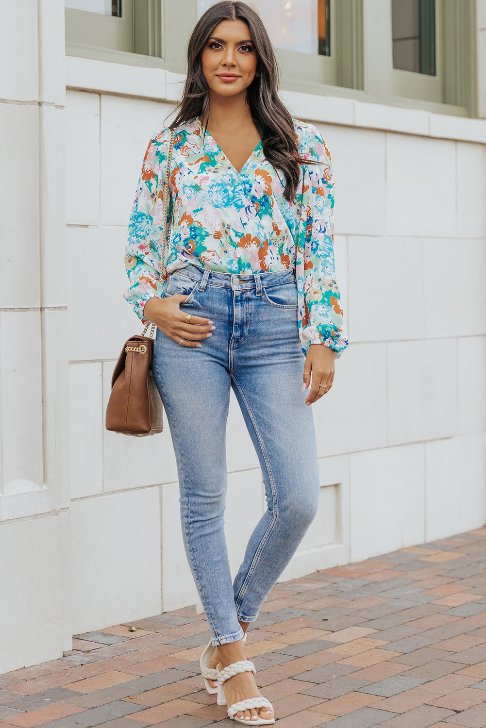 Floral Long Balloon Sleeve Blouse