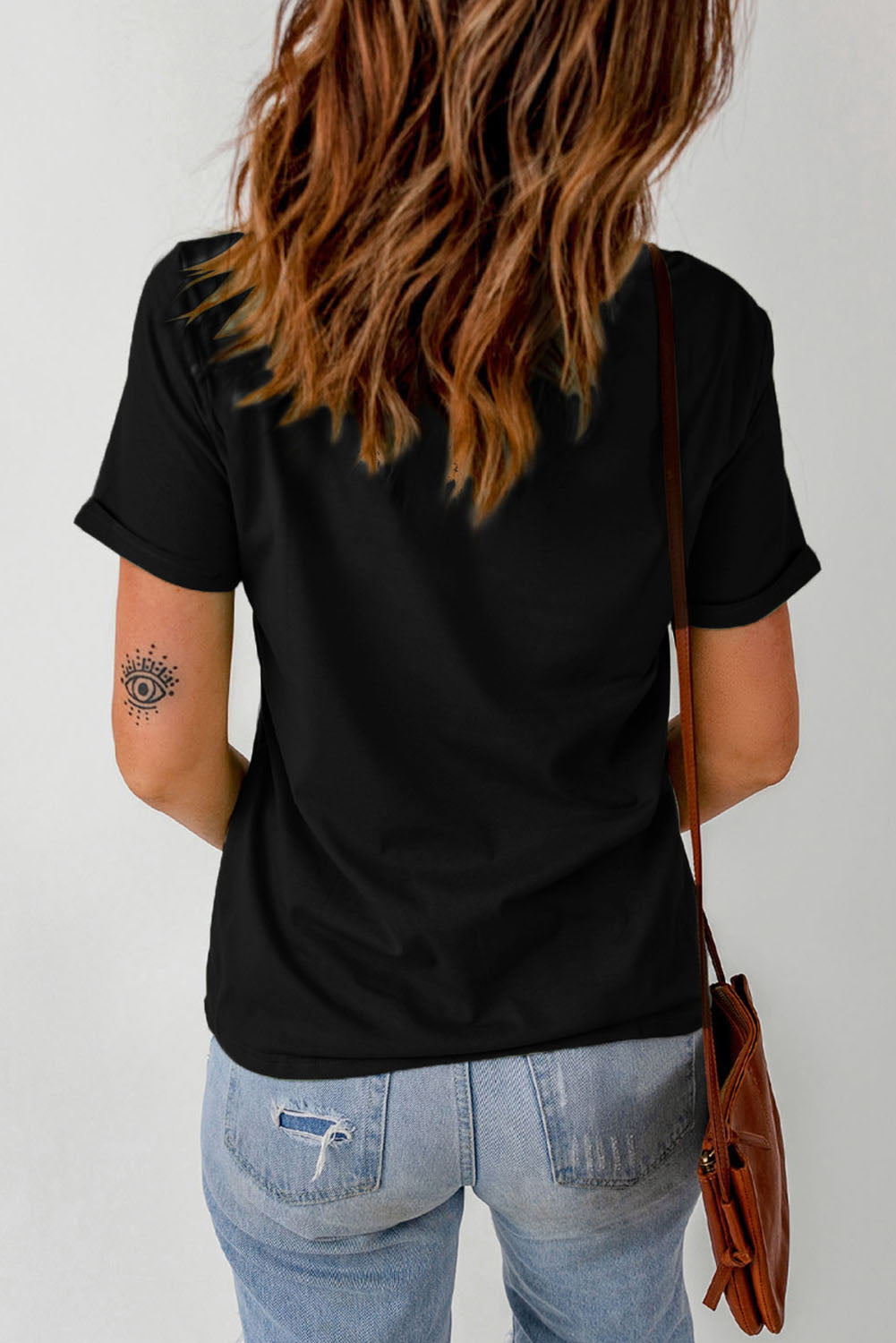 Graphic Cuffed Sleeve Round Neck Tee