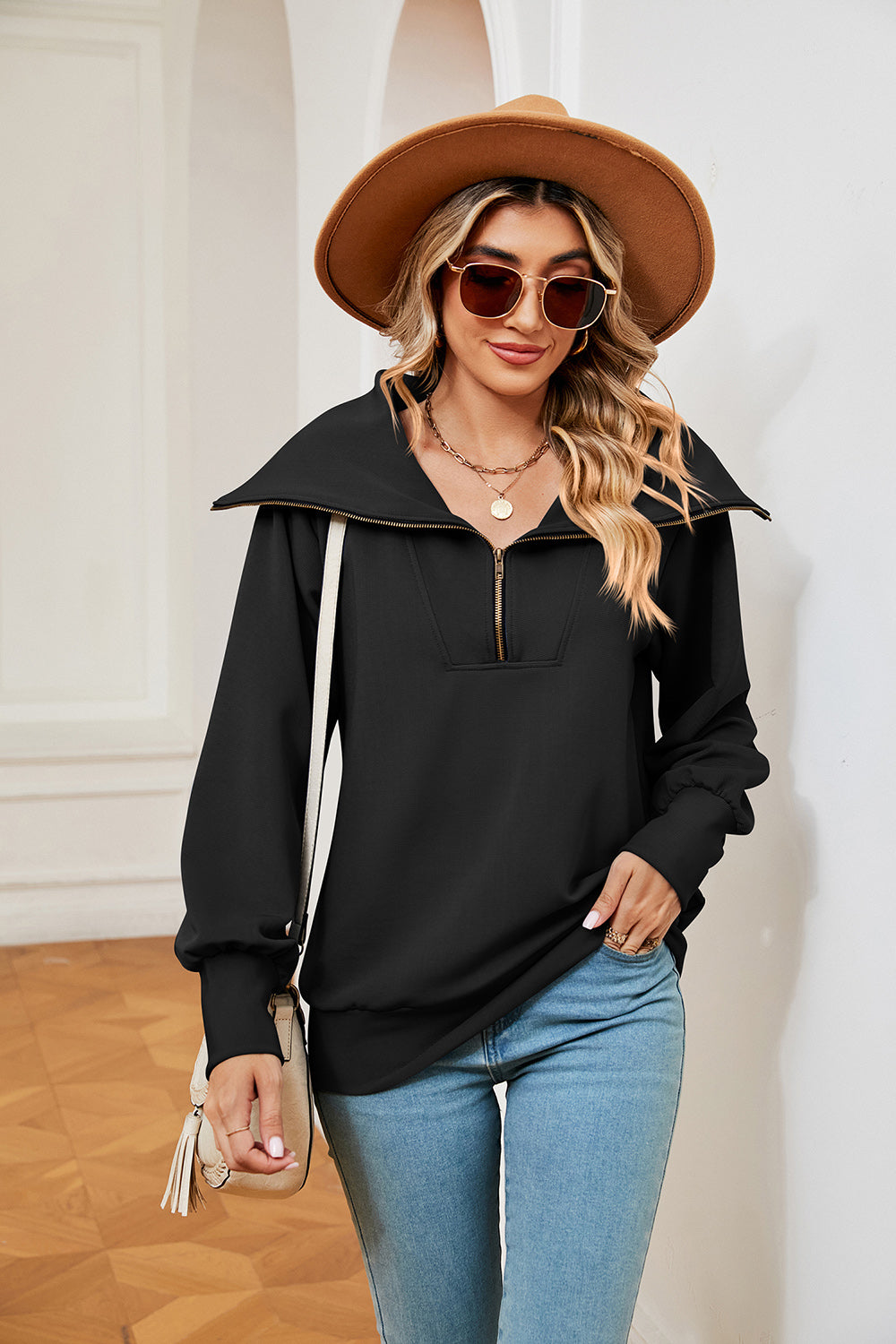 Half-Zip Collared Sweatshirt